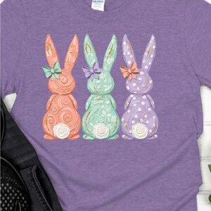 Gildan Purple Tee with Colorful Bunny Design